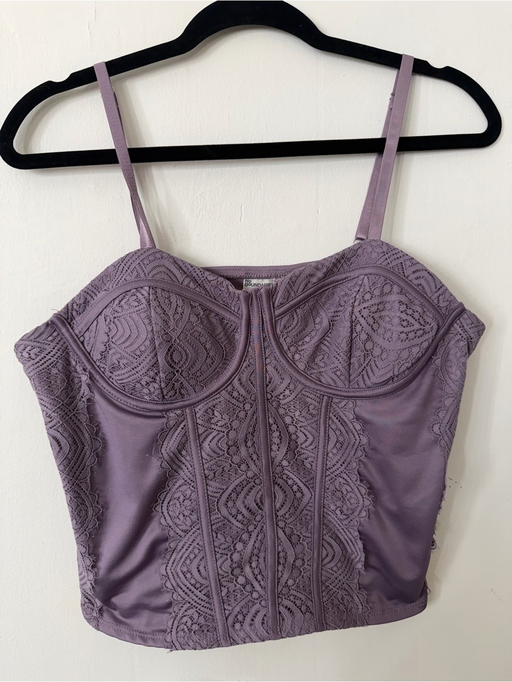 No Boundaries Lilac Lace Bustier Crop Top